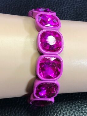 Hot Pink Purple Rhinestone Enamel Stretch Bracelet Barbiecore 8203